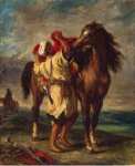 Delacroix Eugene Arab Saddling his Horse  - Hermitage